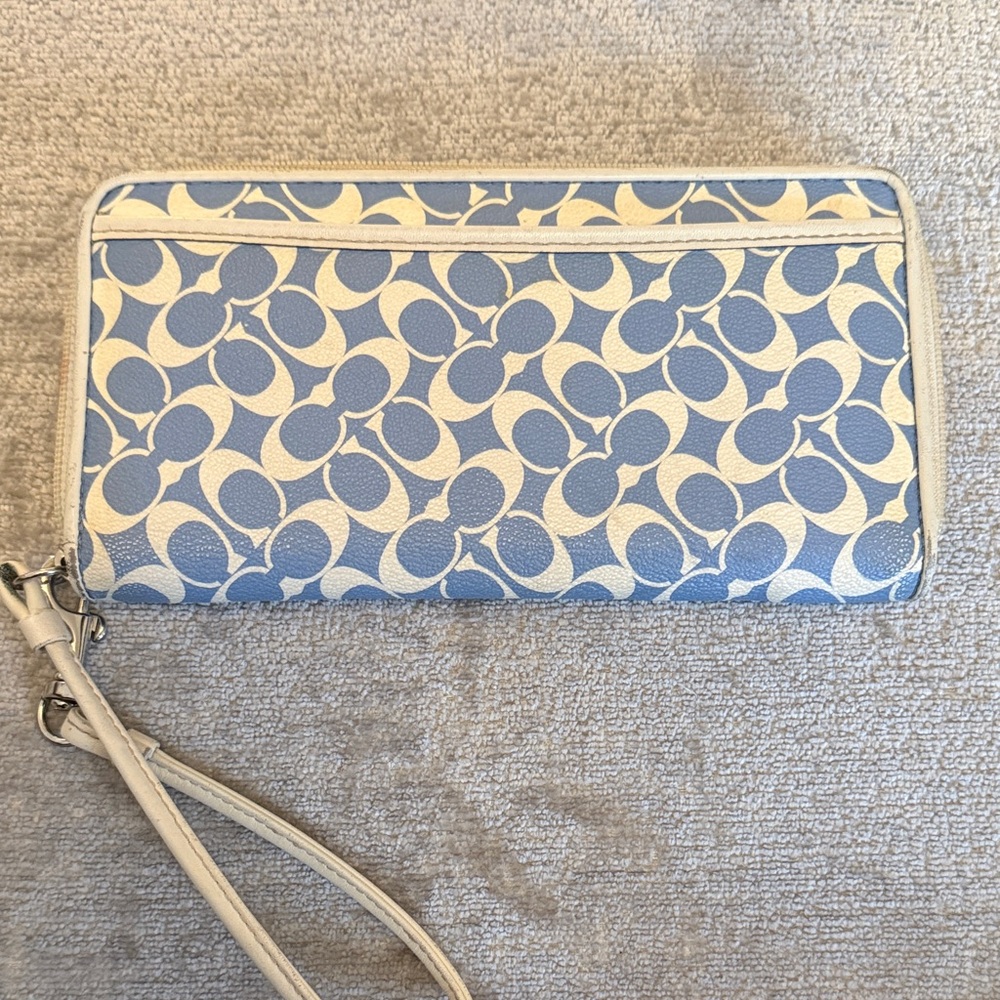 Coach Blue Signature Zip Wristlet Wallet Large Monogram Y2K aesthetic